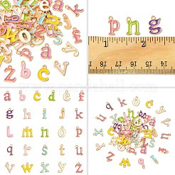 2セット合金エナメルペンダント  ライトゴールド  レターチャーム  ミックスカラー  a～zの文字  12.5~13.5x5~14.5x1.5mm  穴：1.4mm  26個/セット&nbsp;ENAM-CJ0005-55