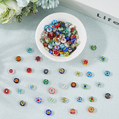 3 нити плоских круглых стеклянных бусин миллефиори ручной работы LAMP-LT0001-15B