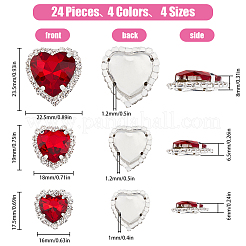 24 Stück 12 Stile rosa Serie Herz zum Aufnähen von Glas-Strassen&nbsp;DIY-FH0005-84