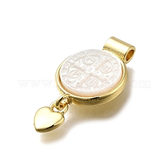 Латунный паве натуральный белый ракушка плоский круглый с подвесками в форме сердца KK-C090-37G-06