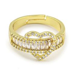 Регулируемые кольца в форме сердца из латуни с микро-паве и кубическим цирконием для женщин RJEW-I104-11G