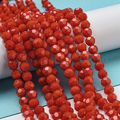 不透明ガラスビーズスタンド  ファセット（32ファセット）  ラウンド  レッド  6mm  穴：1mm  約98個/連  20.47''（52センチメートル）&nbsp;EGLA-A035-P6mm-D03