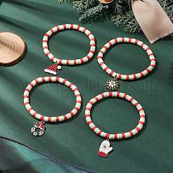 Рождественские тематические браслеты ручной работы из полимерной глины с бусинами для женщин и мужчин BJEW-JB11313