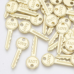 Aluminium Anhänger & Charms, Schlüssel mit Wort Liebe, Licht Gold, 27.5x10.5x1.5 mm, Bohrung: 2 mm