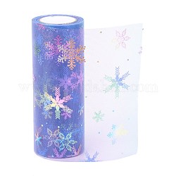 Rubans de maille déco de noël, tissu de tulle à paillettes, pour emballage cadeau bricolage, décoration murale de fête à la maison, motif flocon de neige, lilas, 5-7/8 pouce (149 mm), 10 yards / rouleau (9.14m / roll)