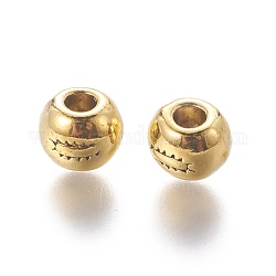 Tibetischer stil legierung perlen, Antik Golden Farbe, Cadmiumfrei und Nickel frei und Bleifrei, Runde, Größe: ca. 7mm Durchmesser, Bohrung: 3 mm