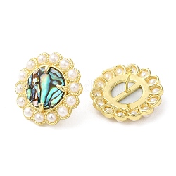 Orecchini a bottone con fiori di conchiglia naturale con perle di plastica, gioielli in vero ottone placcato oro 14k, colorato, 17.5mm