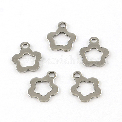Flower 201 Stainless Steel Charm Pendants, Smooth Surface, Stainless Steel Color, 12.5x10.5x1mm, Hole: 2mm