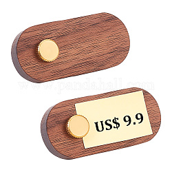 FINGERINSPIRE 2 Sets Tabletop Wood Price Display Cards, Handwritten Display Label Price Tag for Cake, Commodity, with Golden Tone Brass Holder, Camel, Finish Product: 6.5x3x0.9cm