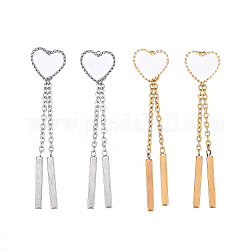 304 Stainless Steel Chain Tassel Earrings, with Ear Nuts and Enamel, Bar & Heart, Mixed Color, 45mm, Pin: 0.7mm
