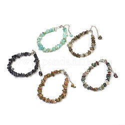 Bracelets de cheville en perles de pierre mélangée naturelles et synthétiques, avec des perles en verre de graine, avec accessoires en laiton et en acier inoxydable, 8-1/2 pouce (21.5 cm)