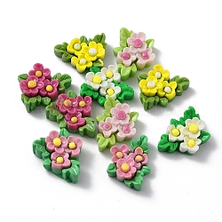 Undurchsichtige Decoden-Cabochons aus Harz, Blume, Mischfarbe, 22x18.5x8 mm