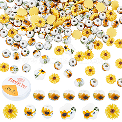 Kits de fabrication de bracelets de tournesol diy superfindings, y compris des perles de porcelaine faites à la main, Cabochons en résine, fil de cristal, couleur mixte, perles: 120 pcs / boîte