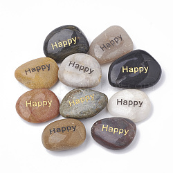 Натуральный речной камень пальмовый камень, карманный камень, самородки со словом счастливые, 30~50x20~35x7~15 мм