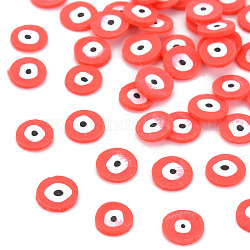 Cabujones de arcilla polimérica hechos a mano, plano y redondo con mal de ojo, tomate, 5~6x0.5~1mm, aproximamente 50000 unidades / 1000 g