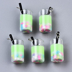 Epoxy Resin and Polymer Clay Pendant, and Glass Bottle Decorations, Imitation Fruit Juice Charms, Platinum Tone Iron Eye Pin, Pale Green, 25~27x11mm, Hole: 1.8mm