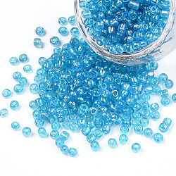 Perles de rocaille en verre rondes, couleurs transparentes arc, ronde, Aqua, 3mm