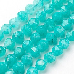 Chapelets de perles de jade naturel, étoiles coupées perles rondes, teinte, facette, turquoise, 7~8mm, Trou: 1mm, Environ 47~48 pcs/chapelet, 14.5 pouce ~ 15 pouces (37~38 cm)