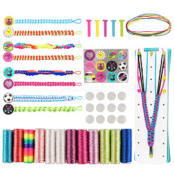 Kits d'outils pour bracelets à tricoter, outils de bricolage, y compris la feuille d'instructions, cordon, autocollant, bouton, broche, métier à tisser, couleur mixte, 27x16x4.5 cm