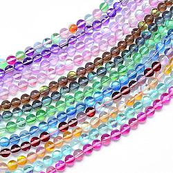 Synthetic Moonstone Beads Strands, Holographic Beads, Dyed, Round, Mixed Color, 12mm, Hole: 1mm, about 30~32pcs/strand, 14~15 inch