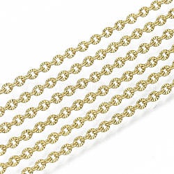 304 цепи из нержавеющей стали, кабельные цепи, цепные цепи, текстурированный, с катушкой, золотые, 2.5x2x0.3 мм, около 82.02 фута (25 м) / рулон