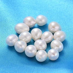 Grado aa perlas de agua dulce cultivadas naturales, medio-perforado, para hacer aretes para el día de la madre, lágrima, blanco, aproximamente 8~9 mm de diámetro, 8~12.5 mm de largo, agujero: 0.9 mm