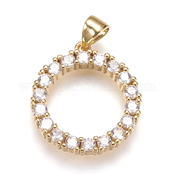 Ottone micro spianare pendenti zirconi, anello, chiaro, oro, 20x18x3mm, Foro: 3.5x4 mm