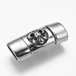 304 fermoirs magnétiques en acier inoxydable avec emembouts à coller, rectangle avec fleur de lis, argent antique, 33x14x10mm, Trou: 7x12mm