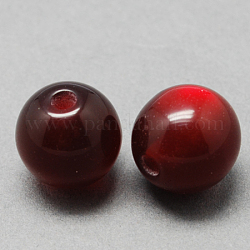 Perles rondes en résine d'imitation œil de chat, rouge foncé, 6x5mm, Trou: 1.8~2mm
