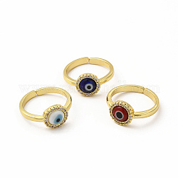 Открытое кольцо-манжета сглаз лэмпворк с прозрачным кубическим цирконием, настоящие 18-каратные позолоченные латунные украшения для женщин, разноцветные, внутренний диаметр: 17 мм