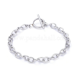 Bracelets unisexes 304 chaîne de câble en acier inoxydable, avec fermoirs toggle, couleur inoxydable, 7-5/8 pouce (19.4 cm), 5mm