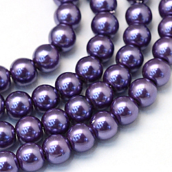 Cottura dipinto di perle di vetro perlato fili di perline rotondo, indaco, 8~9mm, Foro: 1 mm, circa 105pcs/filo, 31.4 pollice