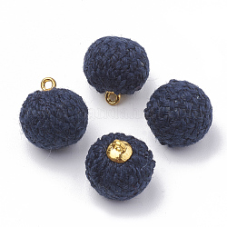 Handgefertigte Stoffbezüge aus Stoff, mit goldenem Legierungszubehör, Runde, Mitternachtsblau, 17~18x14~14.5 mm, Bohrung: 1.5 mm