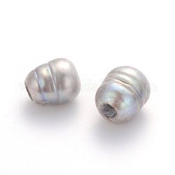 Perlas de agua dulce cultivadas naturales de grado b, agradable para hacer pendientes del día de la madre, oval, color natural, gris claro, 8~9x8~12mm, agujero: 2.5 mm