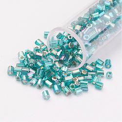 Perlas de vidrio de taladro redondo de dos-agujeros 11/0, hexágono, plata forrada, arco iris chapado, luz azul cielo, 2x2mm, agujero: 0.5 mm, aproximamente 41000 unidades / libra