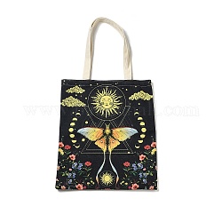 Borse tote da donna in tela stampata con fiori, farfalle e sole, con manico, borse a tracolla per lo shopping, rettangolo, giallo, 60cm