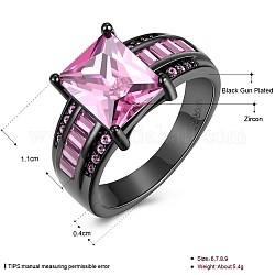 Латунные кольца перста кубического циркония, розовые, металлический черный, размер США 9 (18.9 мм)