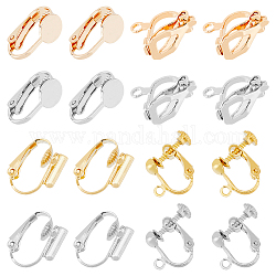 HOBBIESAY 32Pcs 8 Styles Brass Clip on Earring Finding Round Flat Back Tray Earring Clips Converters Non Pierced Earrings Clip-on Earrings Converter Comp1nts for DIY Earring Jewelry Making