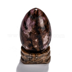 Decoraciones de rodonita naturales, con base, piedra en forma de huevo, 56mm, huevo: 47x30mm