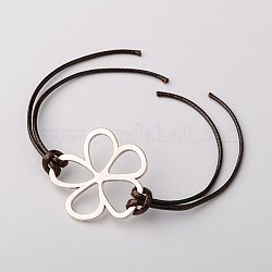 Korean Waxed Polyester Cord Bracelet Making, with Tibetan Style Alloy Findings, Flower, Antique Silver, Coconut Brown, 205mm