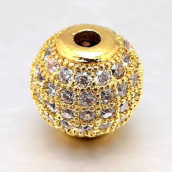 Runde Messing Micro Pave Zirkonia Perlen, Transparent, echtes 18k vergoldet, 8 mm, Bohrung: 2 mm