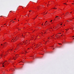 Imitare austriaco di cristallo di vetro bicone fili di perline, grado aa, sfaccettato, rosso, 3x3.5mm, Foro: 0.8 mm, circa 120~125pcs/filo, 14.8 pollice