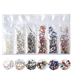 Glass Rhinestone Flat Back Cabochons, Nail Art Decoration Accessories, Faceted, Half Round, Mixed Color, 2.4mm, about 1440pcs/bag