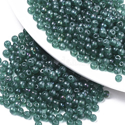Perles en verre, couleurs transparentes arc, ronde, sarcelle, 4x3mm, Trou: 1mm, environ 4500 pcs / sachet 