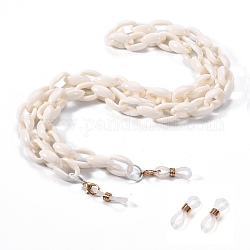 Brillenketten, Halsband für Brillen, mit Acrylkabelketten, Alu-Hummerkrallenverschlüsse und Gummischlaufenenden, antik weiß, 27.9 Zoll (71 cm)