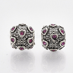 Antique Silver Plated Alloy European Beads, with Rhinestones, Large Hole Beads, Rondelle, Rose, 10.5x9.5mm, Hole: 4.5mm