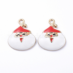 Golden Plated Alloy Enamel Pendants, for Christmas, Smiling Santa Claus, White, 20x16x4mm, Hole: 2mm
