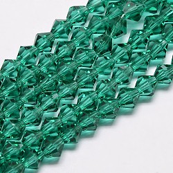 Imitación austriaco cristal 5301 bicono cuentas, Cuentas de vidrio facetado hebras, cian oscuro, 6x6mm, agujero: 1.2 mm, aproximamente 47~48 pcs / cadena, 10.24 pulgada ~ 10.43 pulgadas (26~26.5 cm)