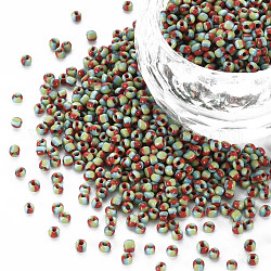 12/0 opaques perles de rocaille de verre, couleurs opaques s'infiltrer, trou rond, plat rond, colorées, 2~2.5x1.5~2mm, Trou: 0.7mm, environ 450g / livre
