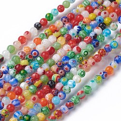 Vetro millefiori a mano fili di perline rotondo, colore misto, 4mm, Foro: 1 mm, circa 95~100pcs/filo, 14~14.5 pollice
